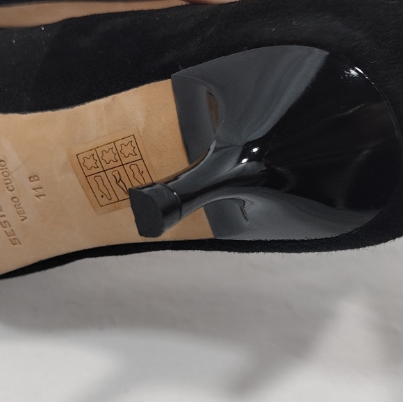 Sesto Meucci Binny Black Suede Flash Glitter Kitten Heel Slip-On Pumps - Picture 4 of 13